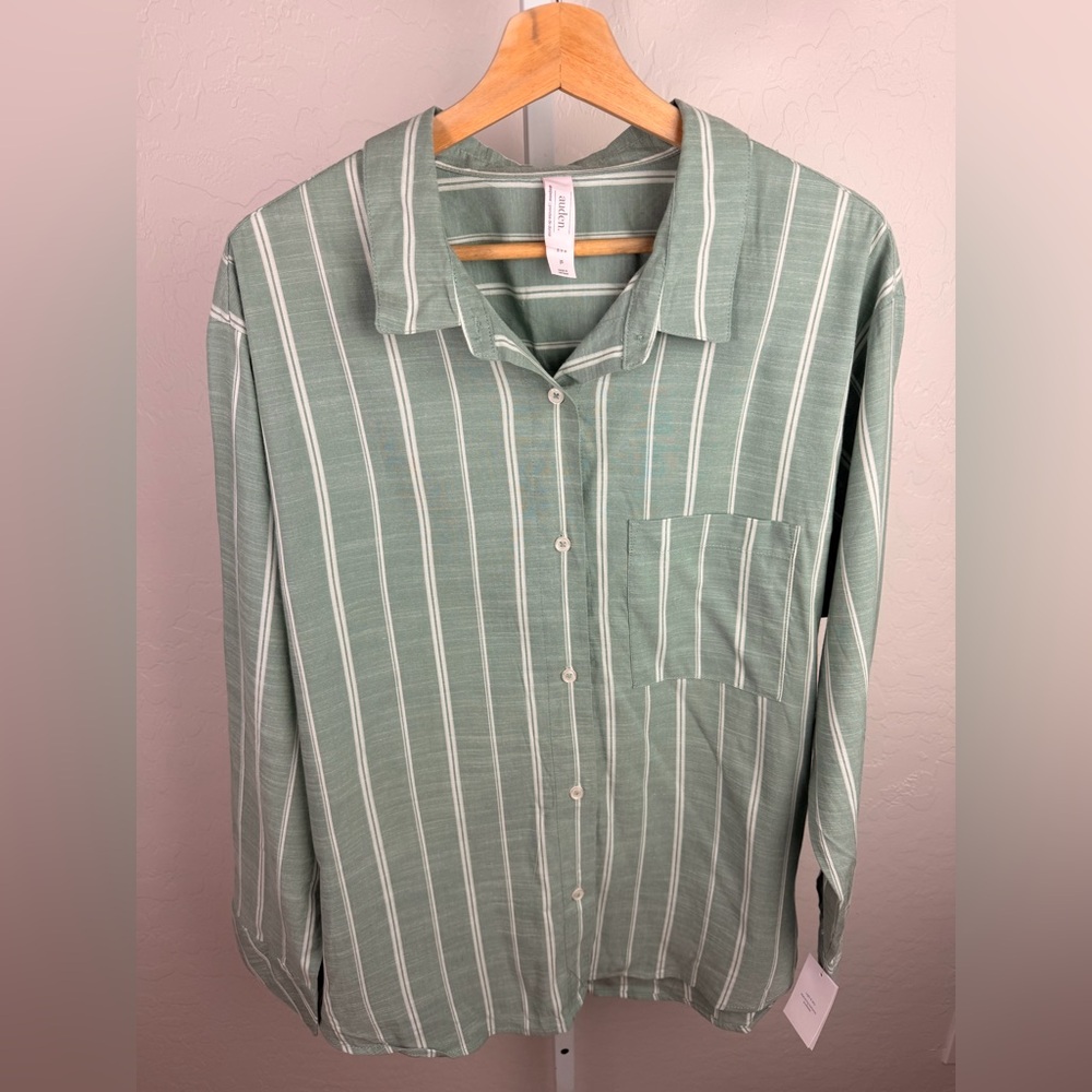 Auden Green Striped Sleepwear Button-Up Top XL